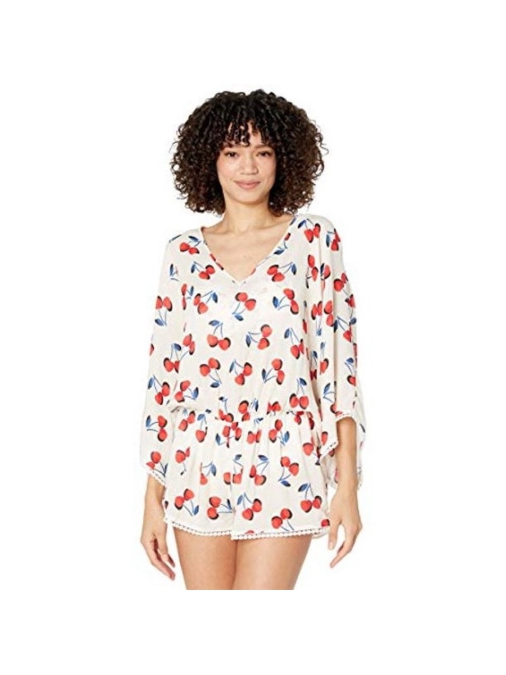 Kate Spade New York Cherry Toss Kimono Sleeve Cover-Up Romper